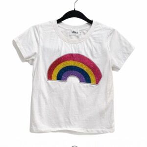 Lola + The Boys White Tee with Rainbow Sequins